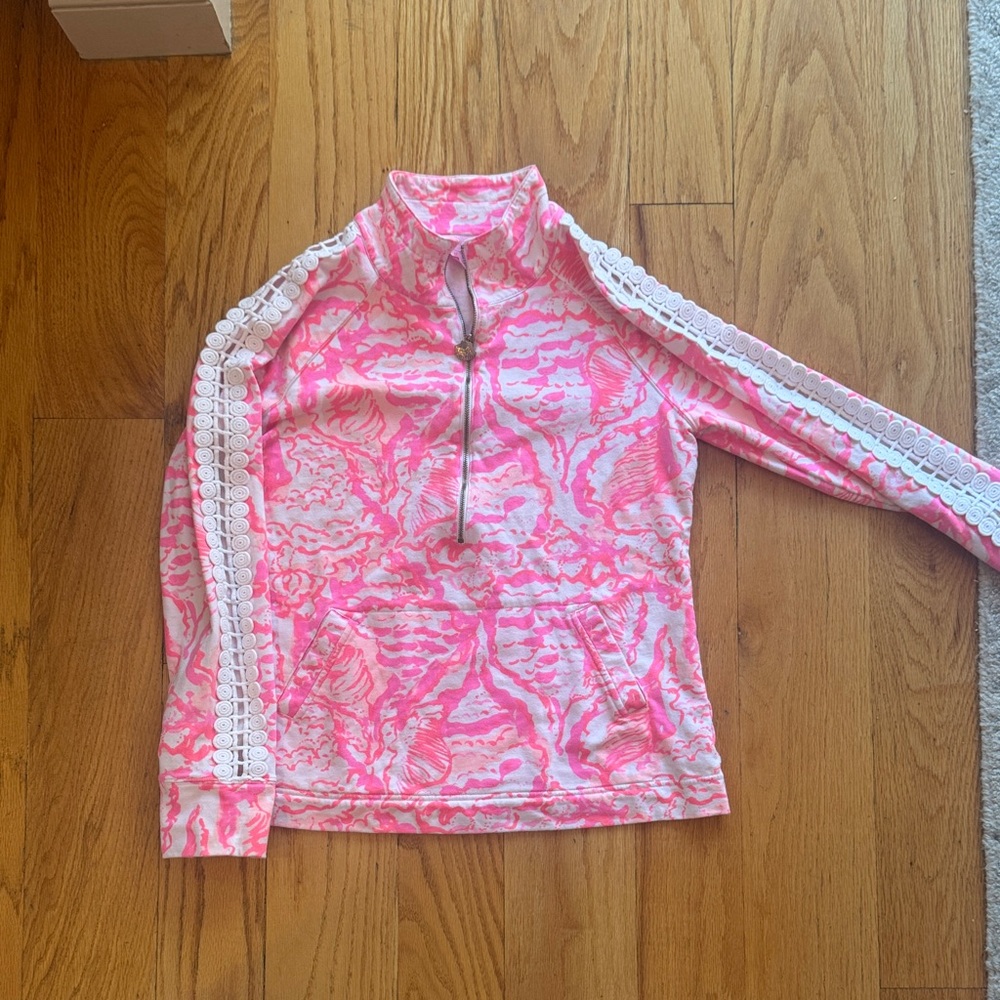 Lilly Pulitzer Pink and Cream Lace Quarter-Zip